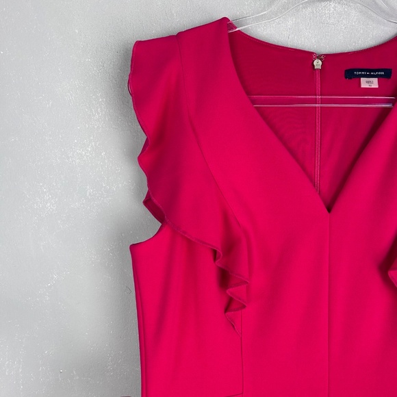 Tommy Hilfiger fit & flare dress size 10 ruffle sleeve crepe knit hot pink NEW - Picture 4 of 12